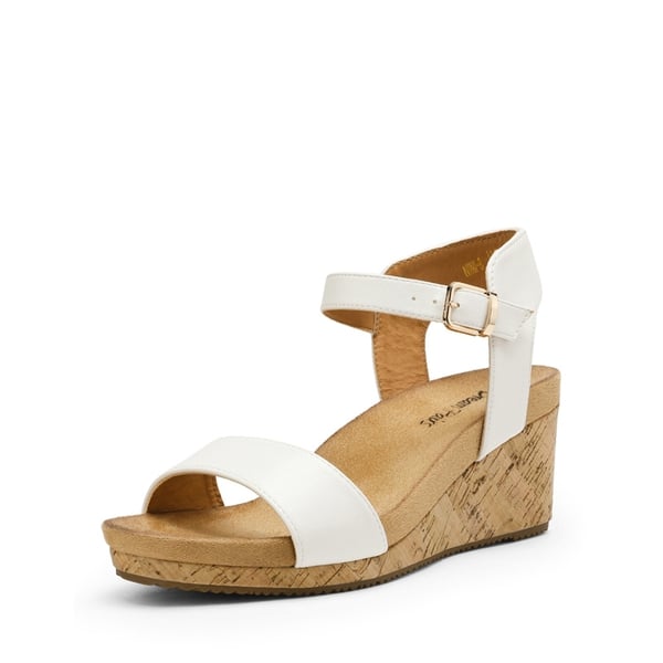 Buckle Platform Wedge Sandals - WHITE PU -  0